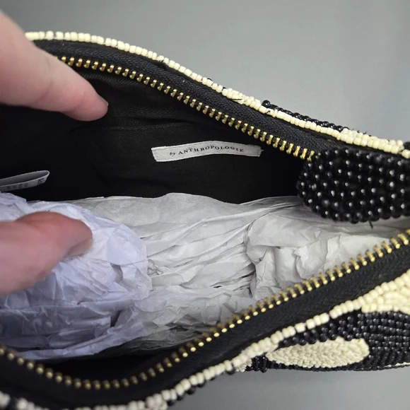 Anthropologie Black and Cream Beaded Shoulder Bag - Picture 2 of 10